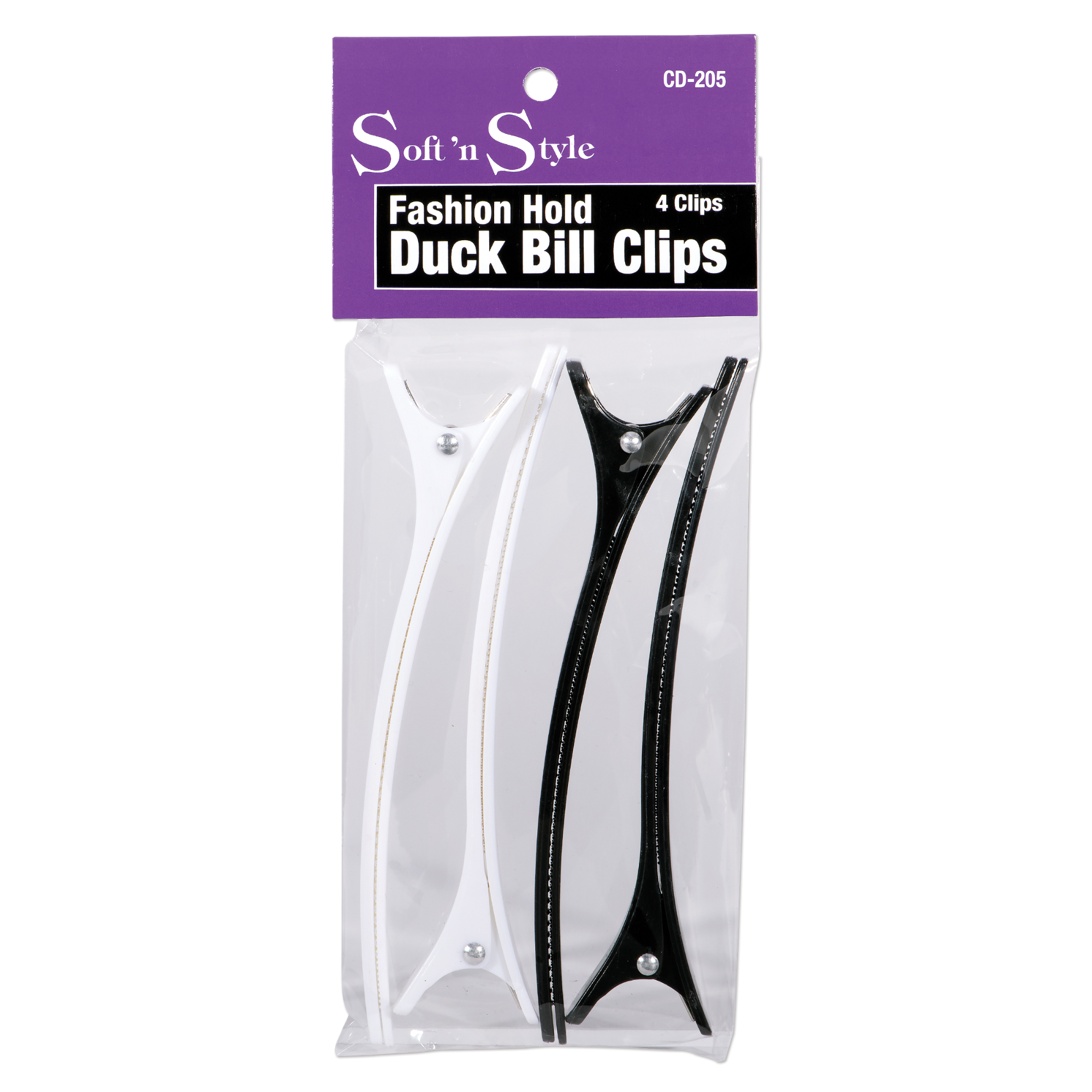 Duck Bill Clips, 2 black, 2 white - 4-3/4"