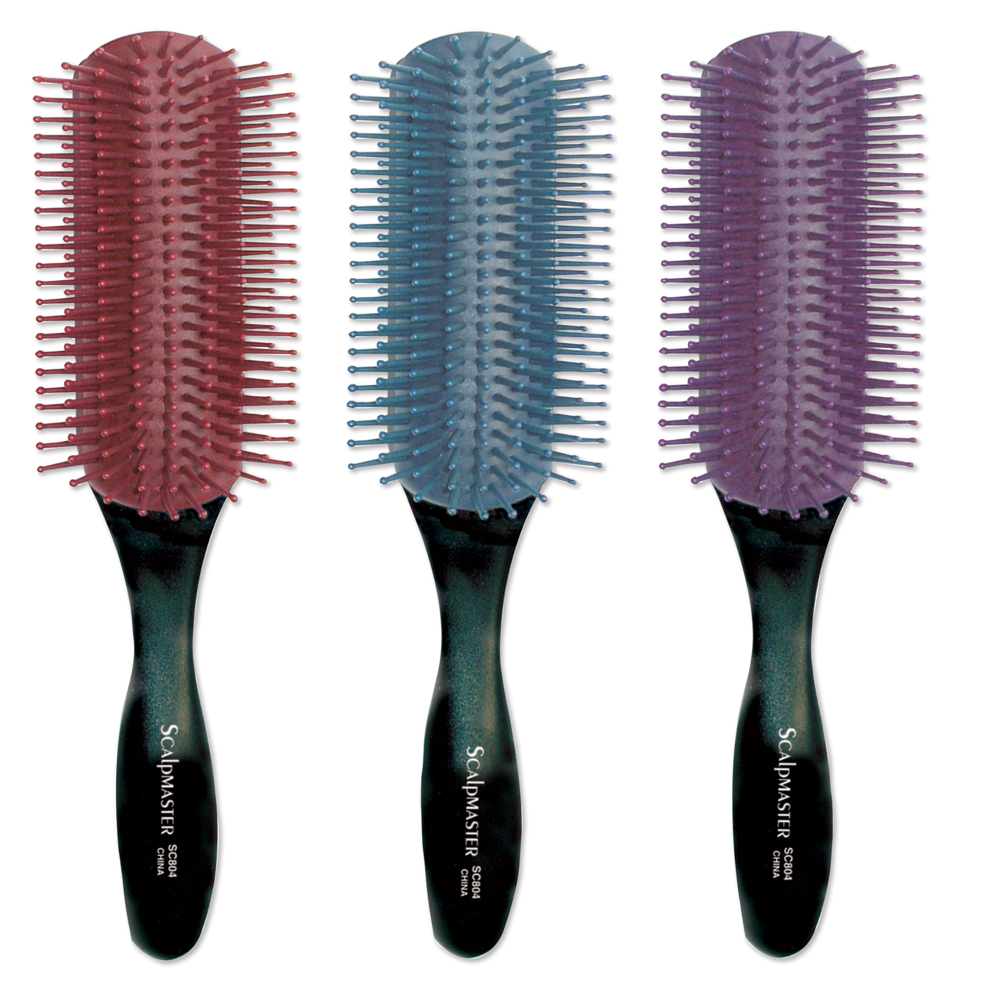 Rubber Base Styling Brush, Assorted Colors, 9 Row
