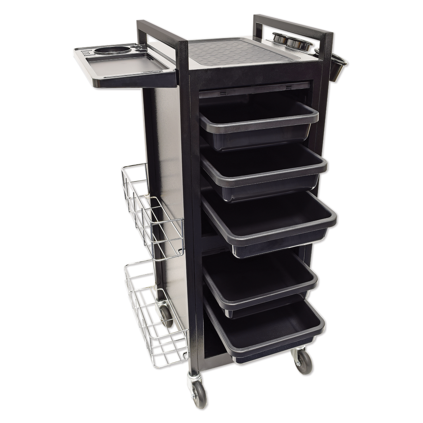 5-Tray Lockable Solid Metal Salon Trolley with Mat