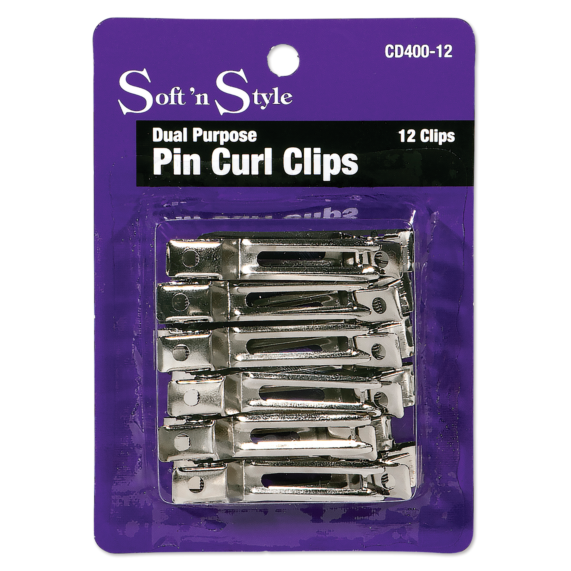 Double Prong Slide Pin Curl Clips, 12 per card
