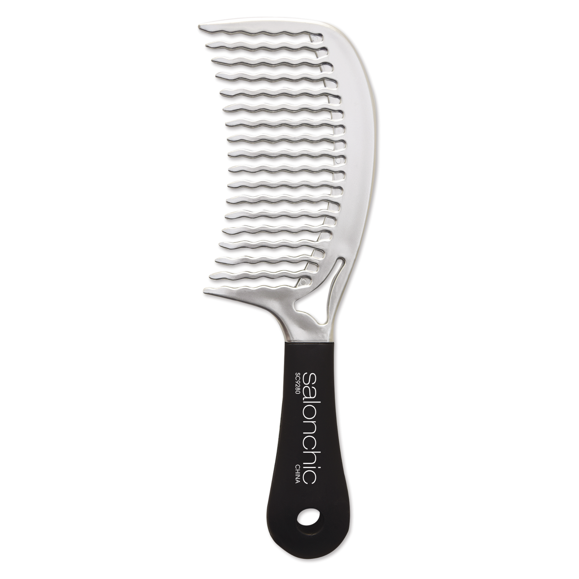 Detangling Comb with Wavy Teeth and Rubber Handle - 8-1/2"