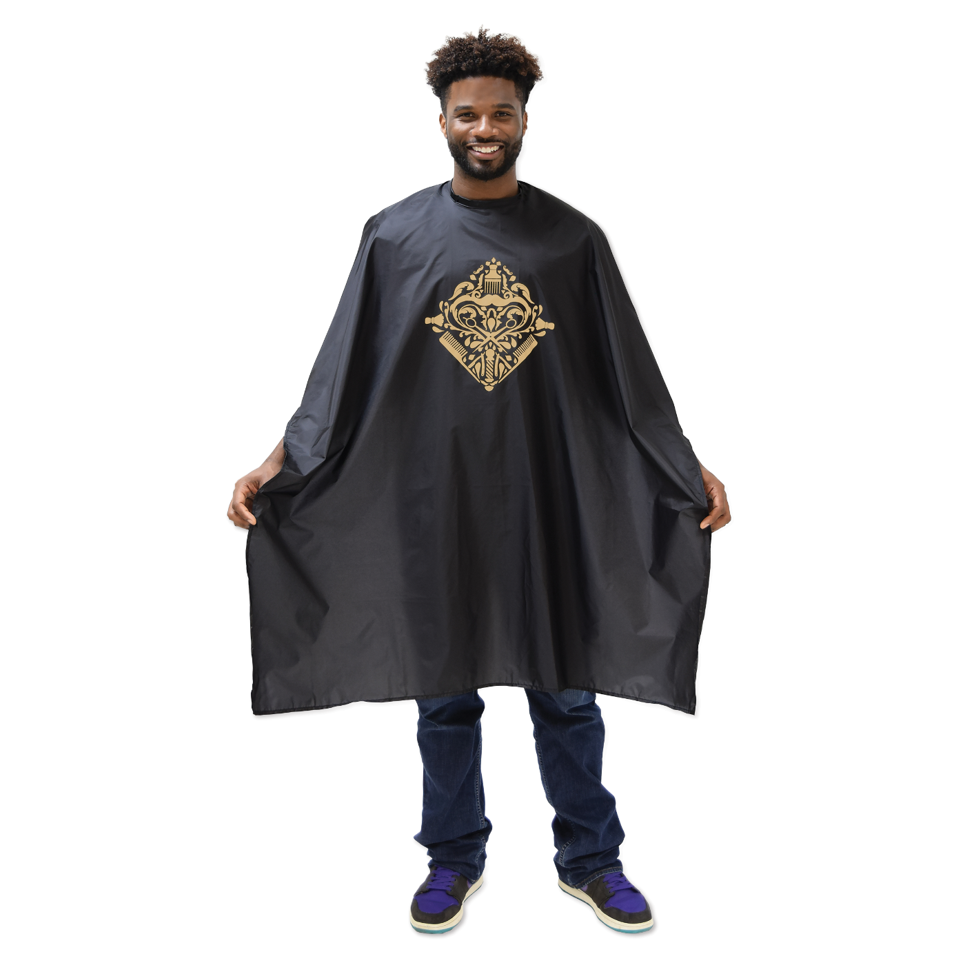 Barber Cape with Metallic Gold Design