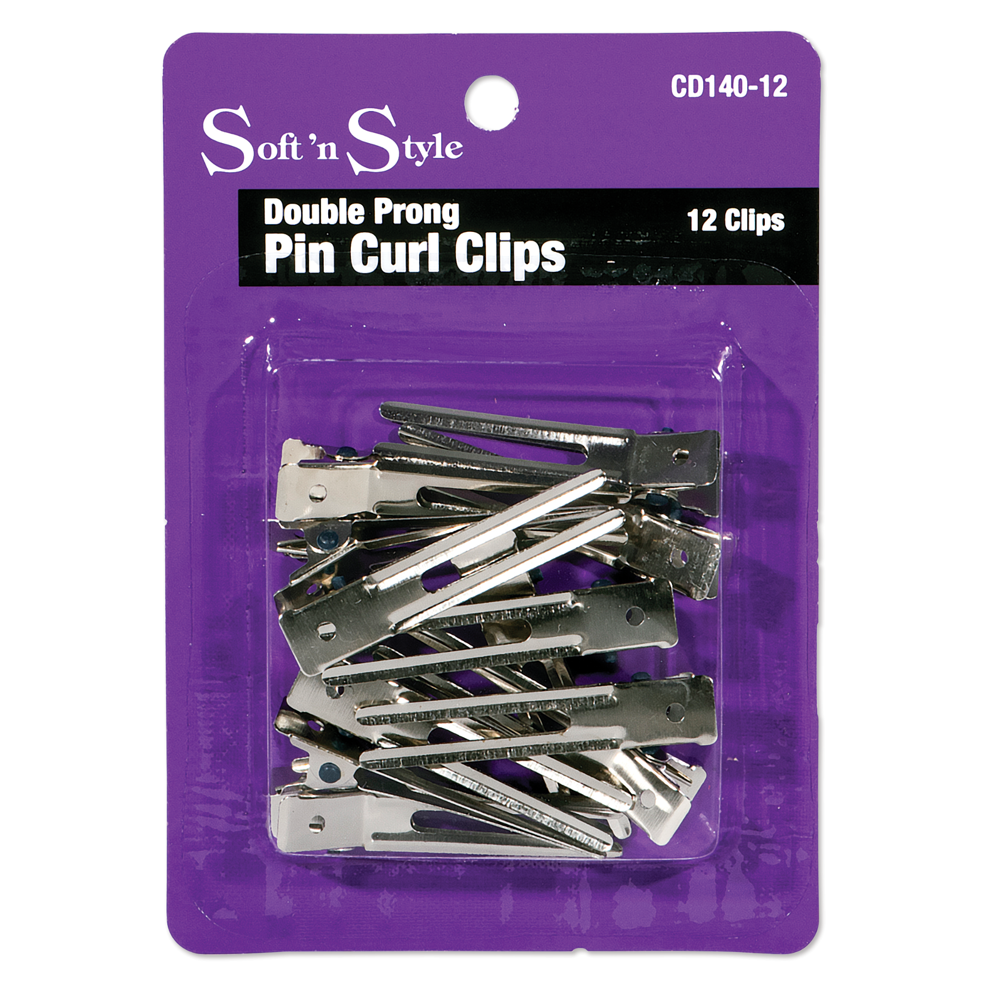 Double Prong Pin Curl Clips, 12 per card