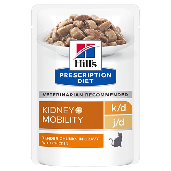 Hill's PRESCRIPTION DIET k/d + Mobility kattefôr med kylling 12x85g porsjonsposer