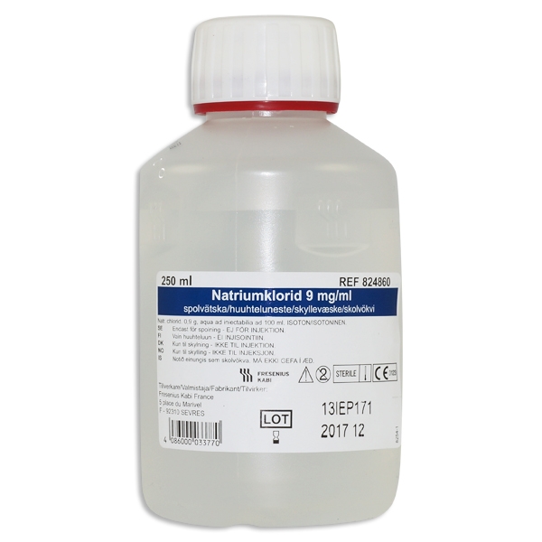 NaCl spolflaska skruvkork 9 mg/ml 250 ml /st