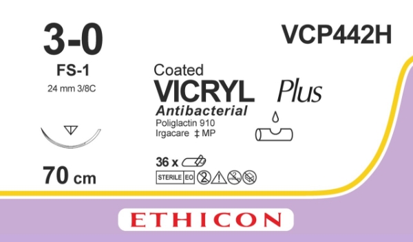 Vicryl Plus VCP442H 3/0 skärande nål FS-1 70 cm /36