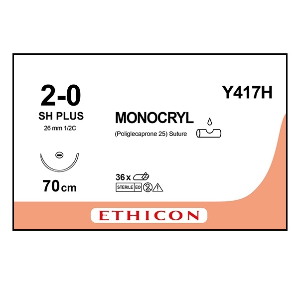 Monocryl Y417H lila 2/0 rund nål SH 70 cm /36