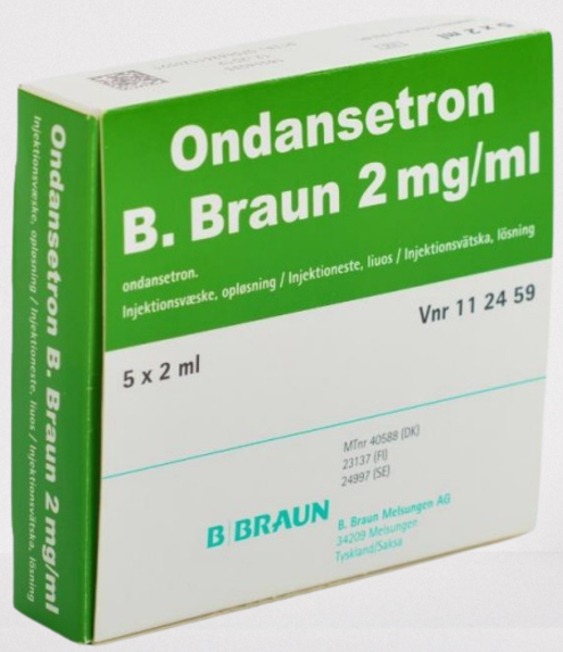 Ondansetron B. Braun injektionsvätska 2 mg/ml 5 x 2 ml (glas)