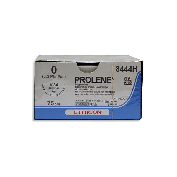 Prolene 8444H blå 0 tapercut nål V-34 75 cm /36