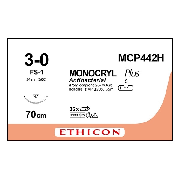 Monocryl Plus MCP442H ofärgad 3/0 OS FS-1 70 cm /36