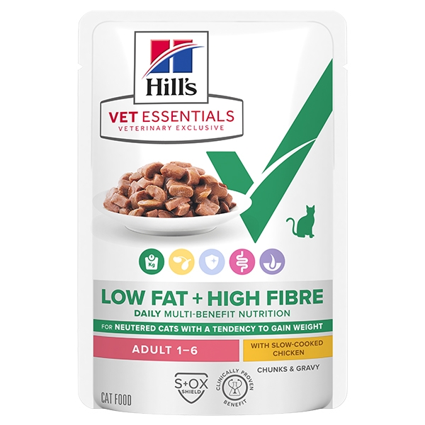 VE Multi-Benifit + Low Fat + High Fibre Adult til katte med kylling 12x85 g portionsr