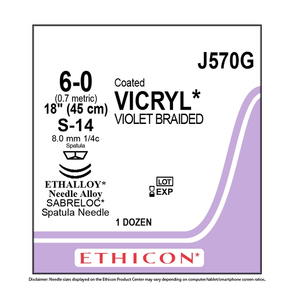 Vicryl J570G lilla 6/0 OS nål 2xS-14 45 cm /12