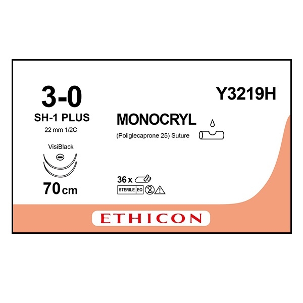 Monocryl Y3219H lila 3/0 rund nål 2xSH-1 70 cm /36