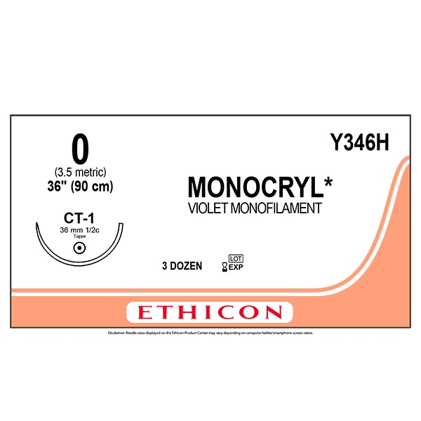 Monocryl Y346H lila 0 rund nål CT-1 90 cm /36
