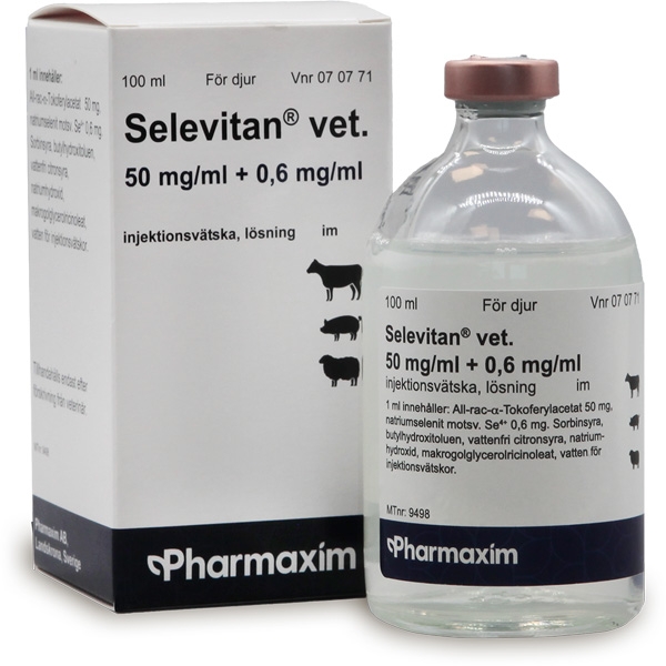 Selevitan® vet.  50 mg/ml+0,6 mg/ml Injektionsvätska 100 ml