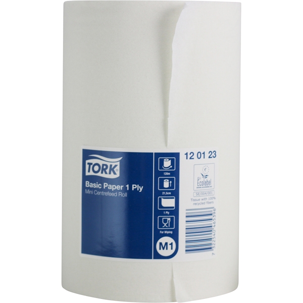Tørkepapir mini Tork Basic M1 hvit 120 m /rull