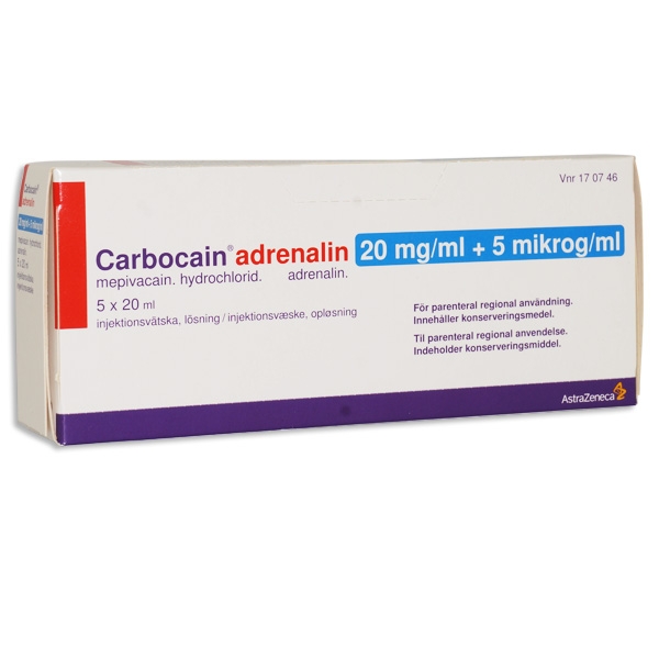 Carbocain® adrenalin 20 mg/ml + 5 µg/ml injektionsvätska 5 x 20 ml