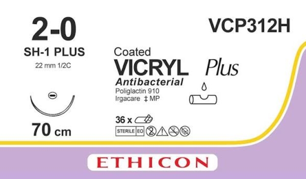 Vicryl VCP312H lila 2/0 taperpoint nål SH-1 70 cm/36