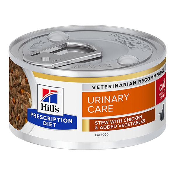 Hill's PRESCRIPTION DIET c/d Multicare Stress Urinary Care Stew kattefôr med kylling og tilsatte grønnsaker24x82g boks