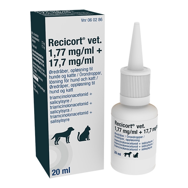 Recicort vet. örondroppar, lösning 1,77 mg/ml + 17,7 mg/ml 20 ml