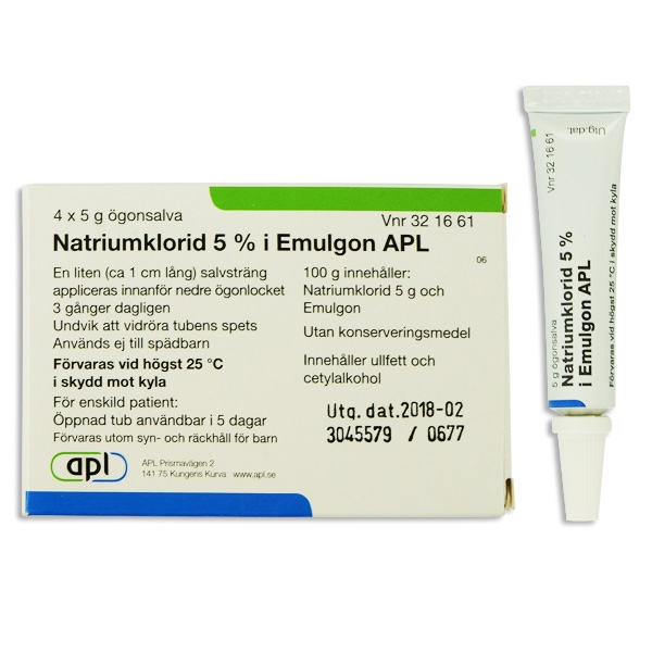 Natriumklorid i Emulgon® APL 5 % Ögonsalva 4 x 5 gram