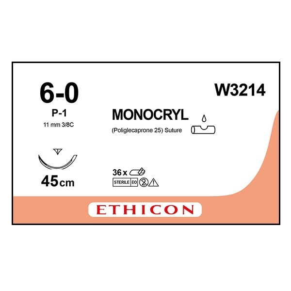 Monocryl W3214 ofärgad 6/0 OS nål P-1 45 cm /12