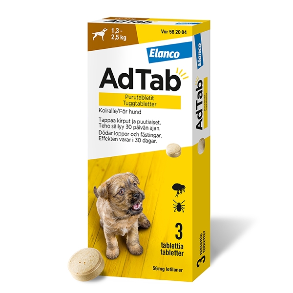 AdTab 56 mg 1,3-2,5 kg hund 3 tuggtabletter