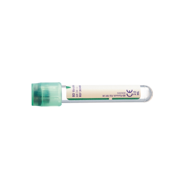 Vacutainer vacuumrør Li-Heparin grøn 2/5 ml /100