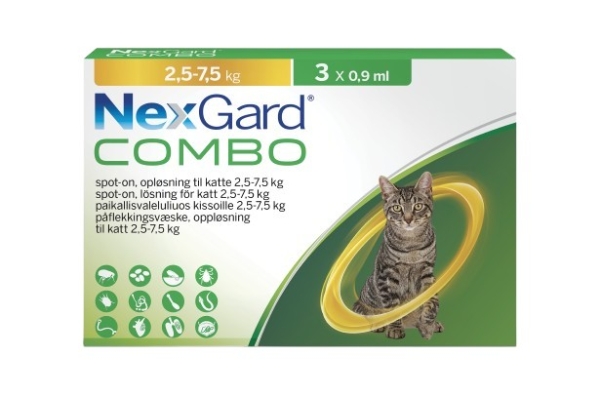 NexGard® Combo för katt 2,5 kg-7,5 kg spot-on 0,9 ml x 3