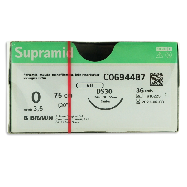 Supramid C0694487 vit 0 OS nål DS-30 75 cm /36