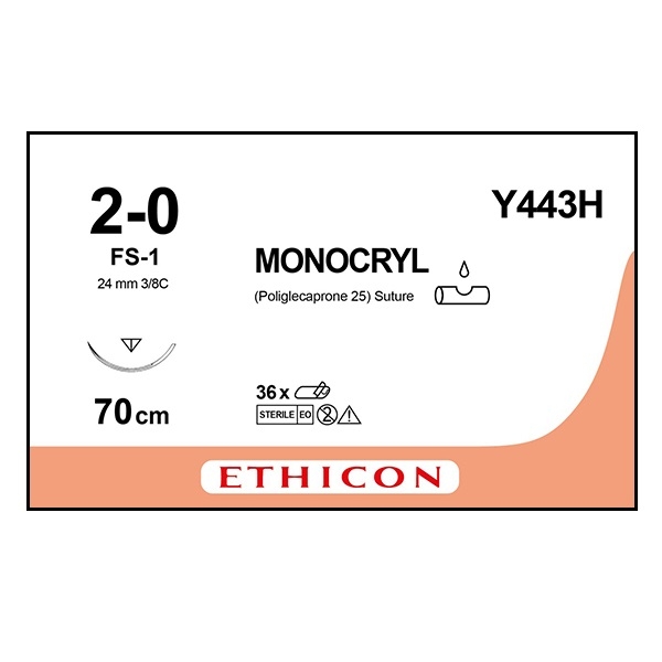 Monocryl Y443H ofärgad 2/0 OS nål FS-1 70 cm /36