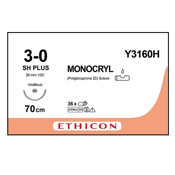 Monocryl Y3160H lila 3/0 rund nål JB 70 cm /36