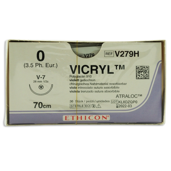 Vicryl   V279H lila 0 tapercut nål V-7 70 cm /36