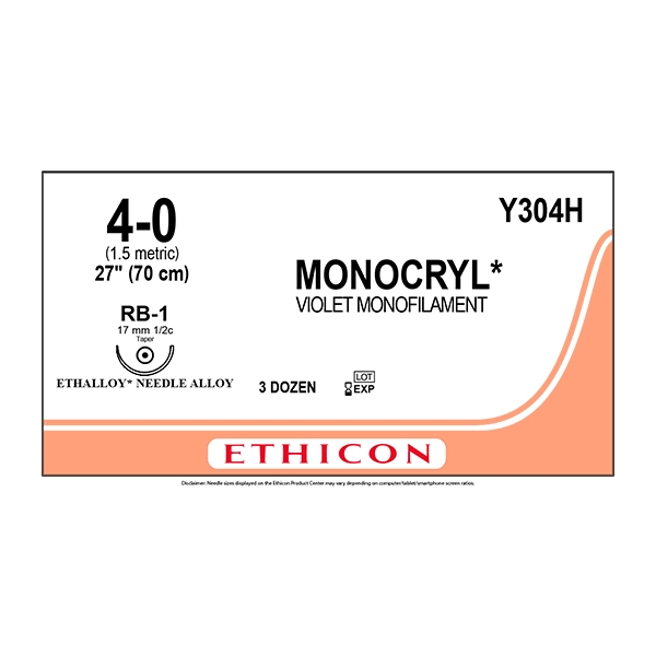 Monocryl Y304H lila 4/0 rund nål RB-1 MP 70 cm /36