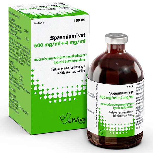 Spasmium vet. 500 mg/ml + 4 mg/ml injektionsvätska 100 ml