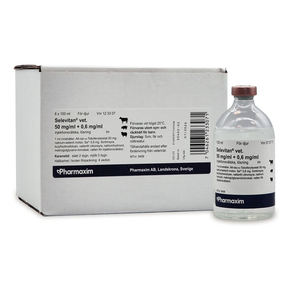Selevitan® vet. 50 mg/ml+0,6 mg/ml injektionsvätska 6 x 100 ml