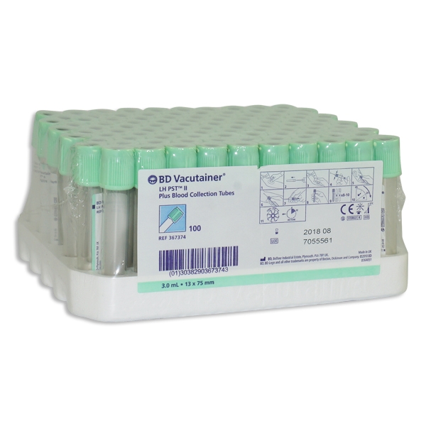 Vacutainer vacuumrør Li-Heparin Gel grøn 3/5ml/100