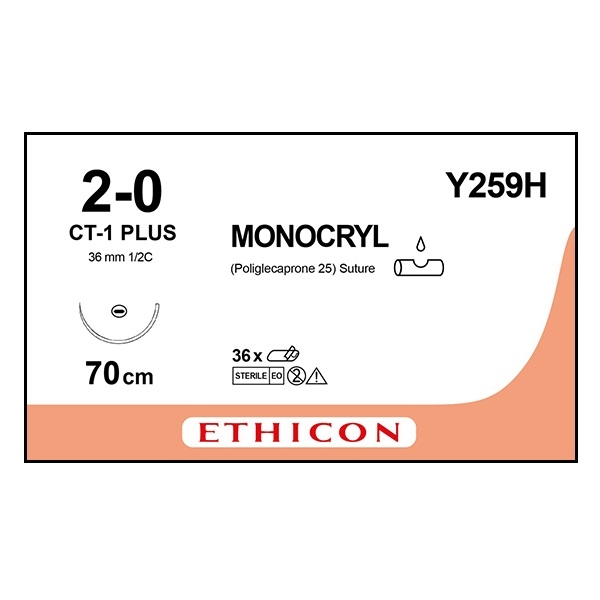 Monocryl Y259H lila 2/0 rund nål CT-1 70 cm /36