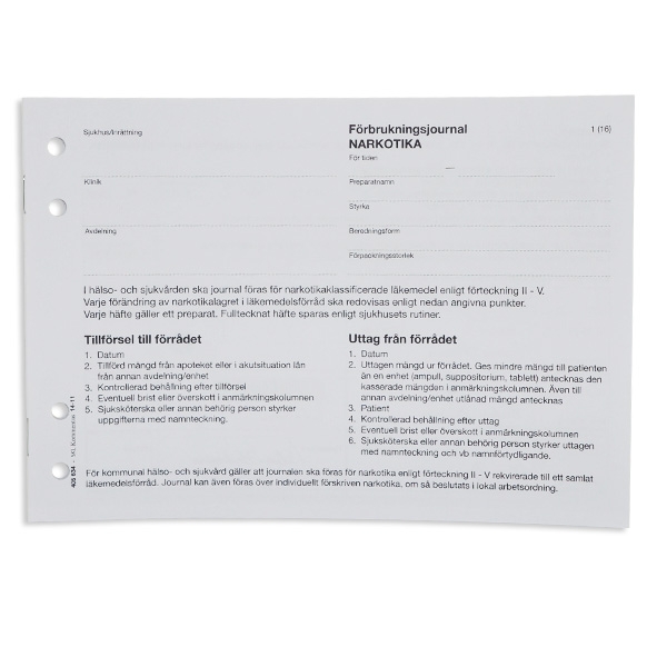 Narkotika förbrukningsjournal A5 16 blad /block