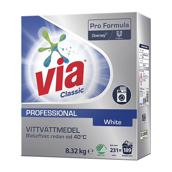 Vaskemiddel Via Professional Classic White 8,32 kg /stk