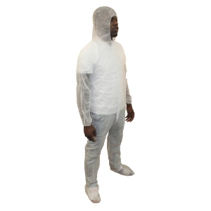 Economy Coverall with Hood, Zip Front - White, 2XL