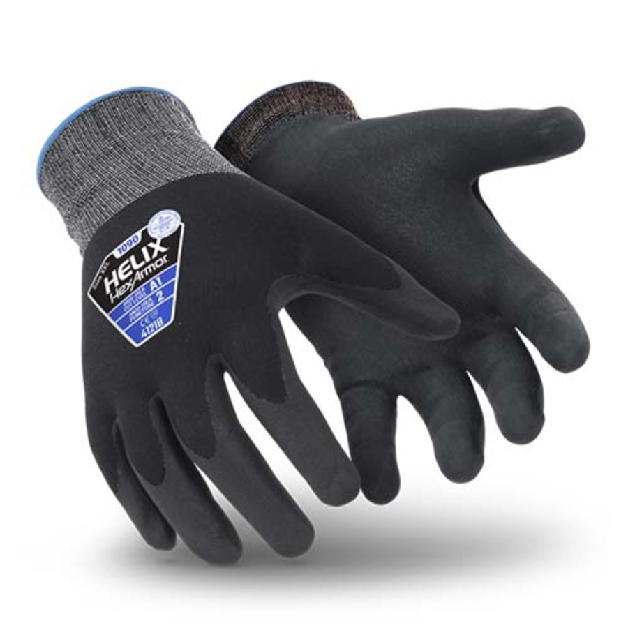 Helix Seamless Foam Nitrile Coated Palm Gloves, 1091, Cut A1, Black