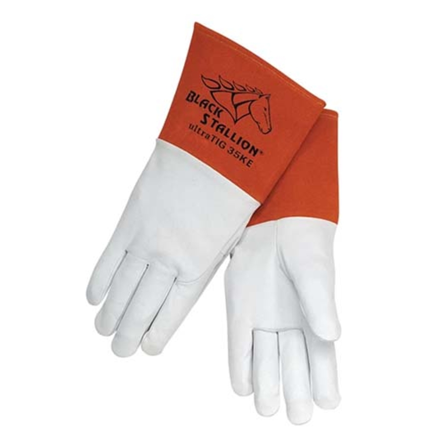 Grain Kidskin TIG Gloves, 35KE, Orange/White