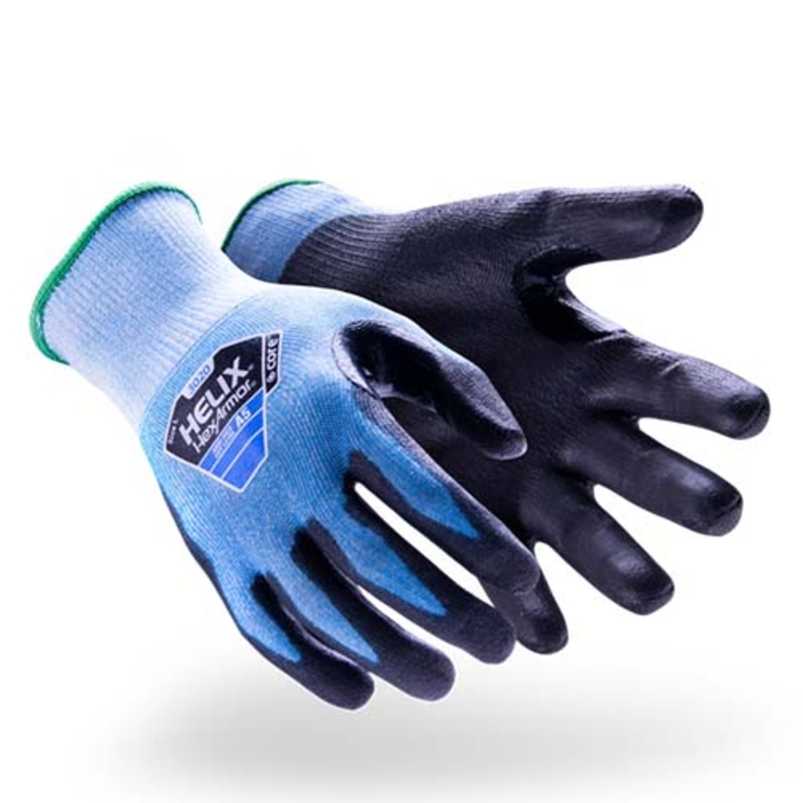 Helix Seamless Polyurethane Coated Palm Gloves, 3020, Cut A5, Blue/Black